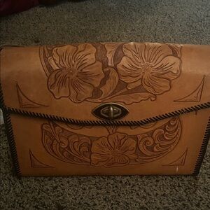 Elegant Tan Floral Embossed Women's Bag